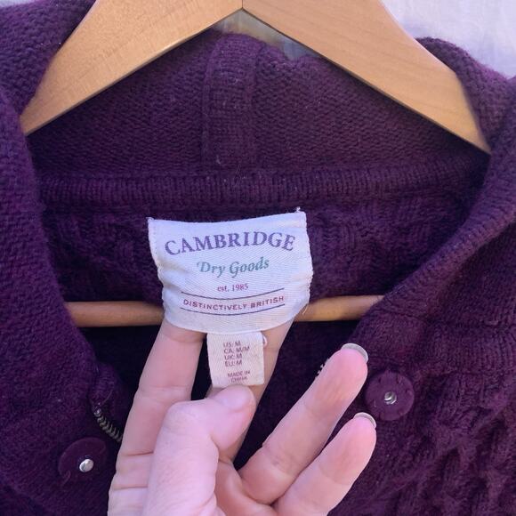 CAMBRIDGE Dry Goods Burgundy Full Zip Cable Knit Hooded Sweater Size M - Picture 7 of 10